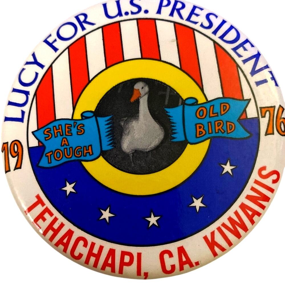 Vintage Retro Pinback Button Lucy For US President Tough Old Bird 1976 Tehachapi